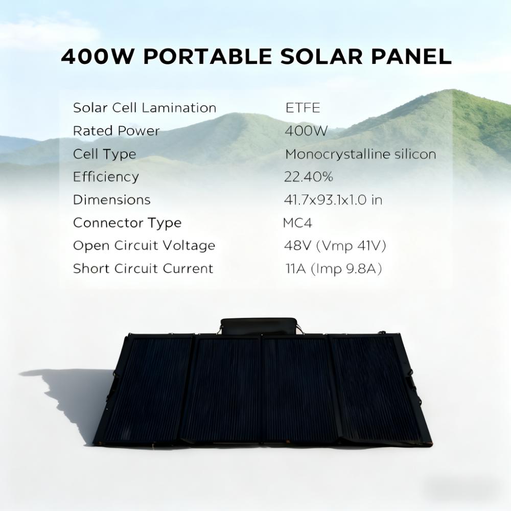 400W Portable Weatherproof Solar Panel for Outdoor Use