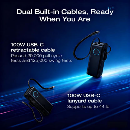 170W Fast-Charging Portable Power Bank with Built-in Cables