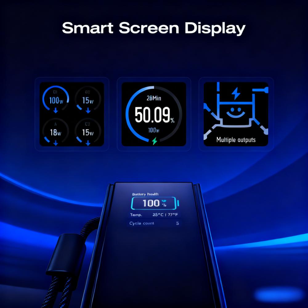 170W Fast-Charging Portable Power Bank with Built-in Cables